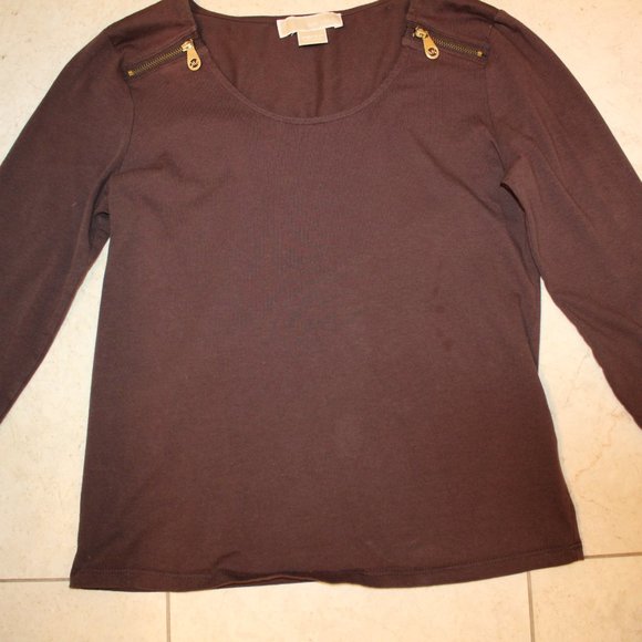 MICHAEL KORS BROWN COTTON SHIRT WITH ZIPPER DETAILS XS / XP - Picture 4 of 5